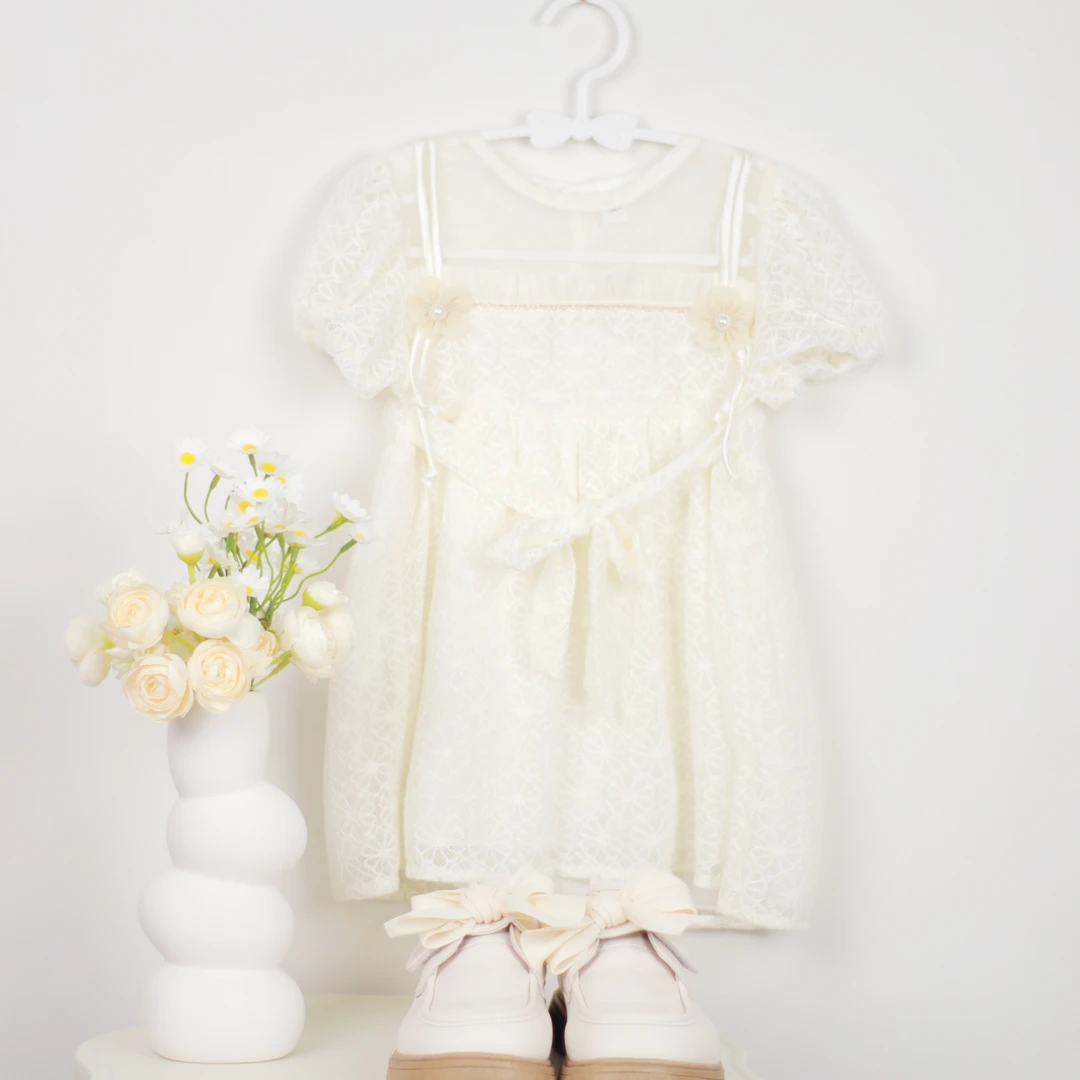 春夏童装短袖纯色蕾丝婴幼儿蕾丝衫薄款开衫百搭