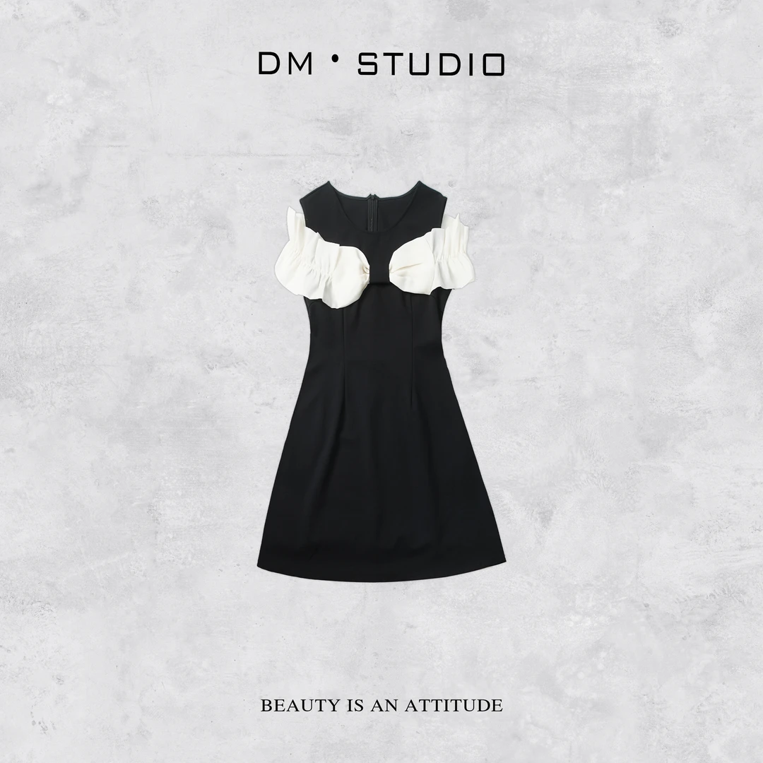 DM•STUDIO/气质静奢法式圆领显瘦拼纱无袖连衣裙2504LYQ/2651清凉