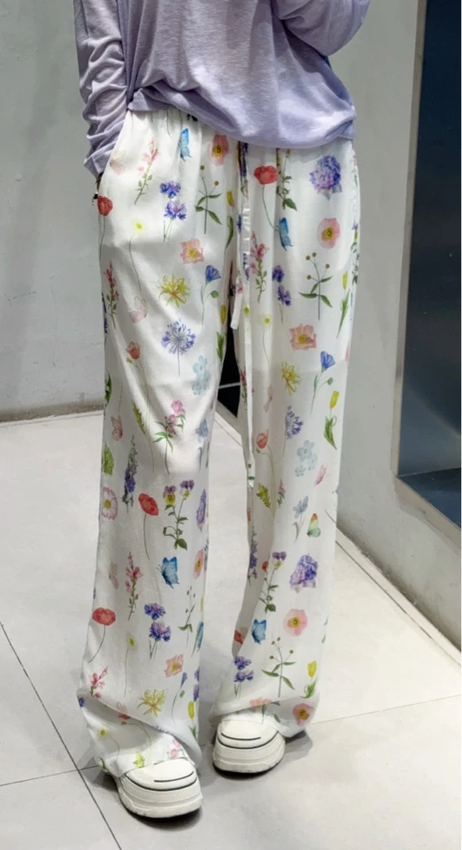 夏季少女感碎花阔腿裤