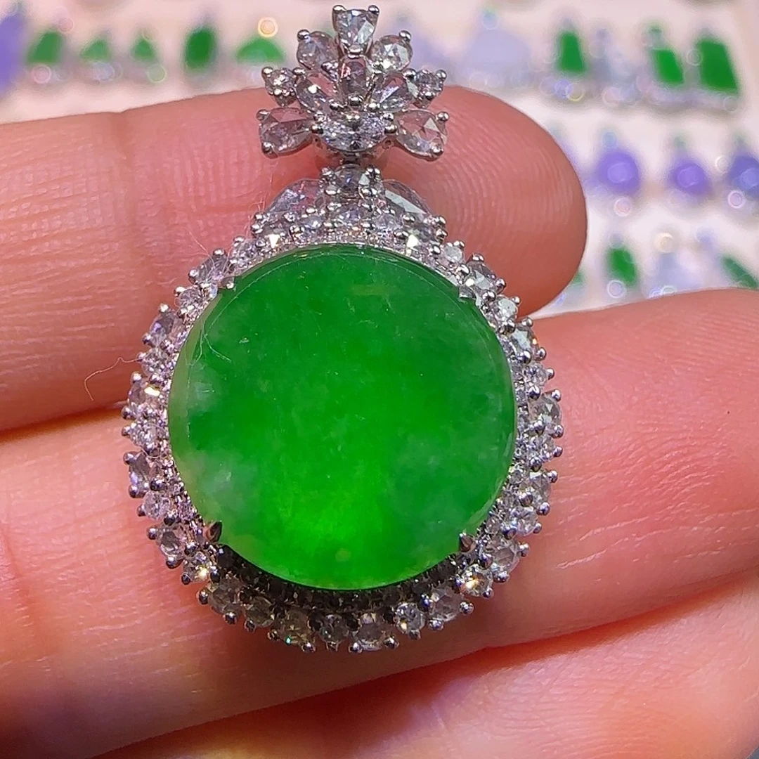 翡翠18K金镶嵌吊坠(不含链)