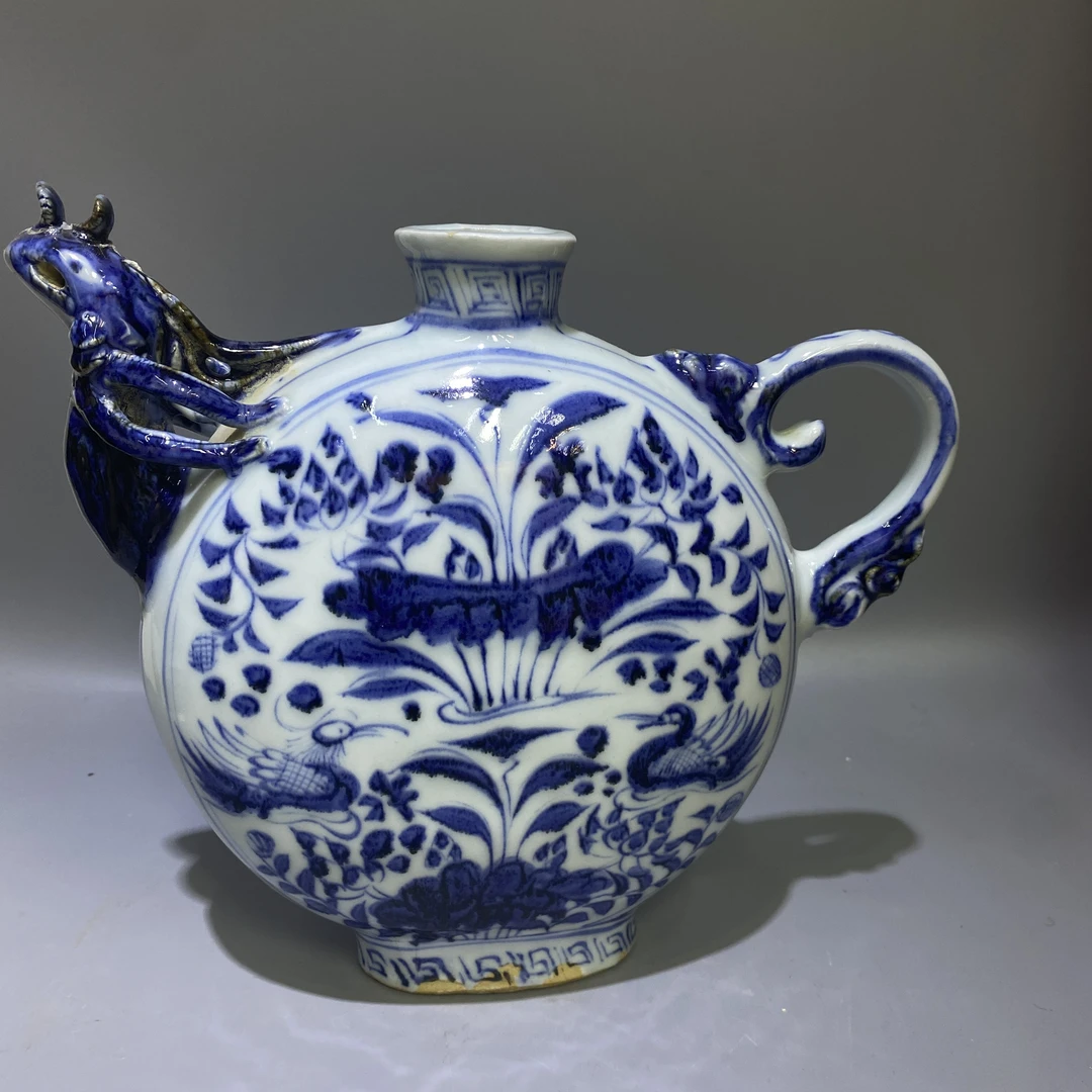 青花一把莲凤首执壶全品#1034#