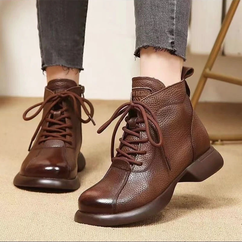 【品牌力荐】荔枝纹百搭时尚秋冬保暖舒适软底软面加绒短靴D315