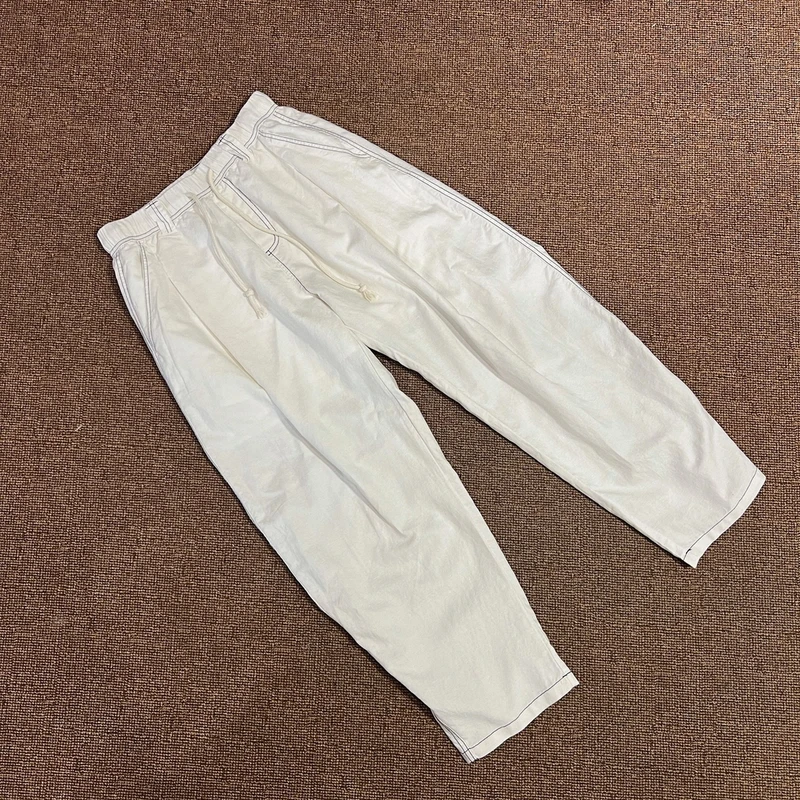 XDZZ二狗25ss夏季简约百搭纯色明线设计款亚麻棉阔腿长裤P6801