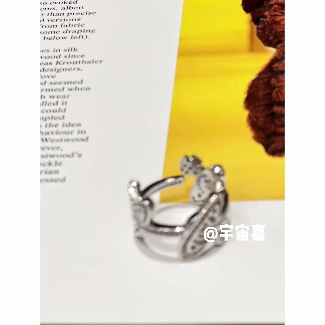 铜合金锆石戒指  Q3-064【白锆线条星球开口戒指】银色