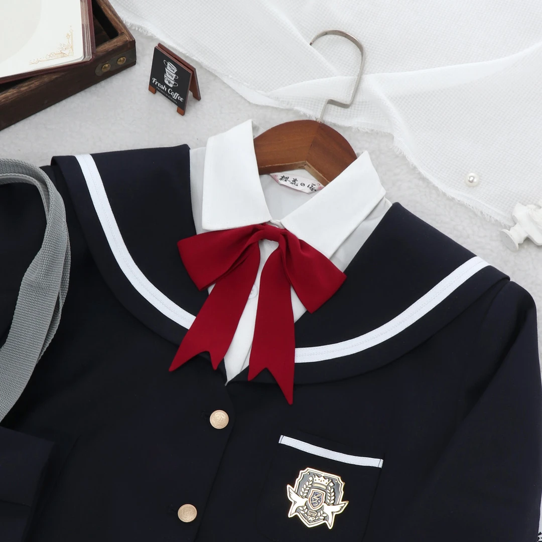 樱花家族jk制服【青谷川】大小姐包臀裙水手服同款酒红薄雪纺领结