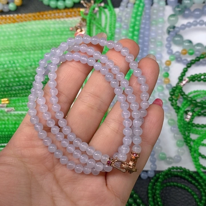 颈饰未镶嵌翡翠缅甸天然翡翠冰种淡紫项链5