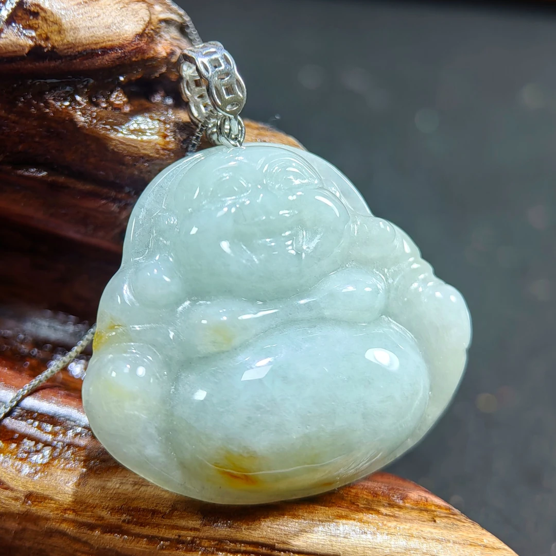 天然缅甸A货翡翠佛公吊坠配证书