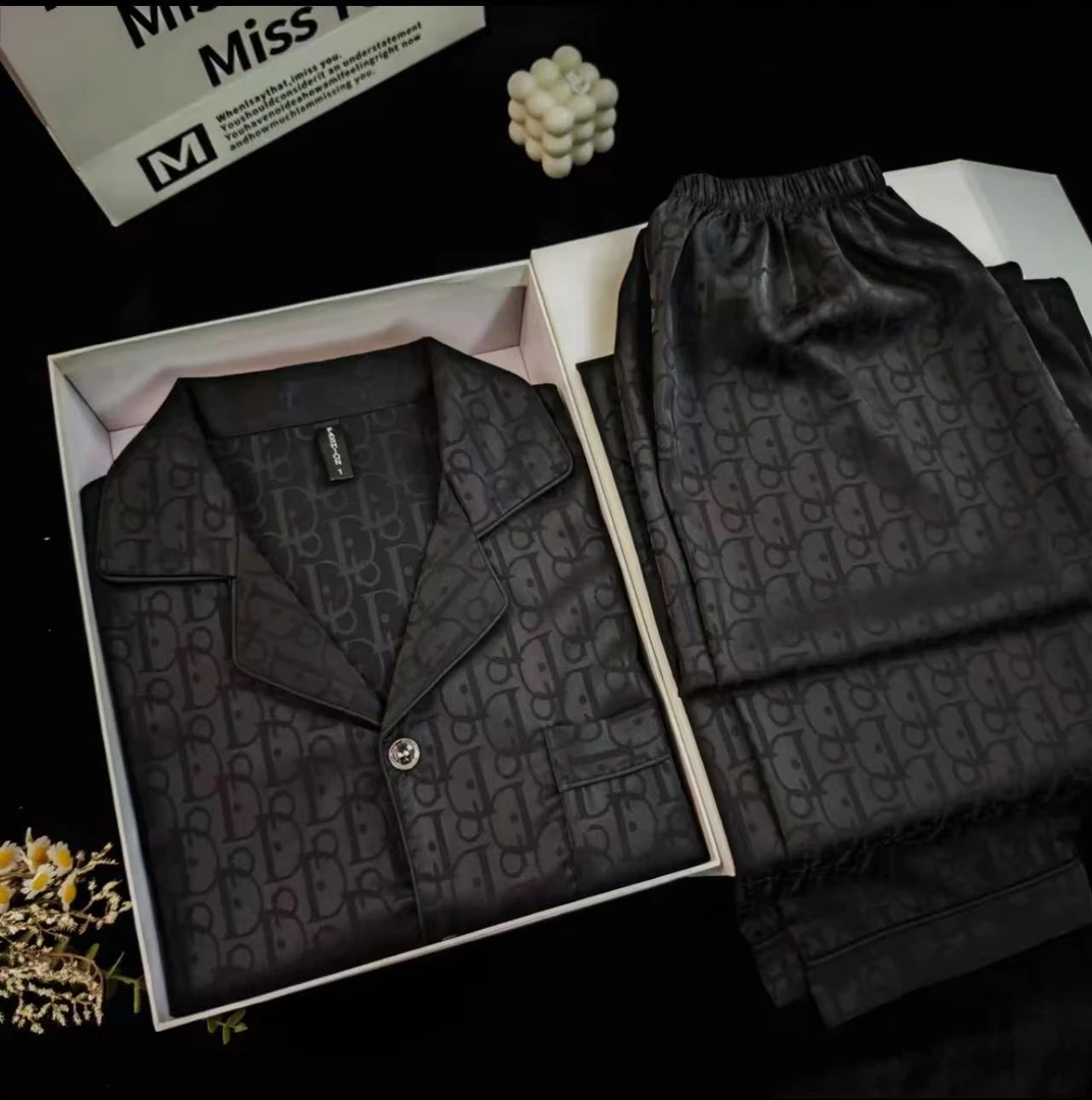 【D家系列】缎面软丝男款睡衣休闲家居服三件套