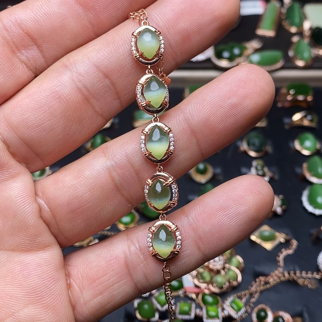 和田玉（碧玉）手链银S925镶嵌