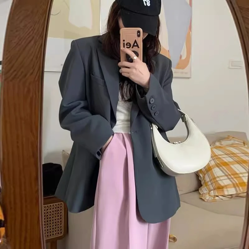 Benview【通勤look】灰色高级感炸街小西装外套女休闲气质韩系西服