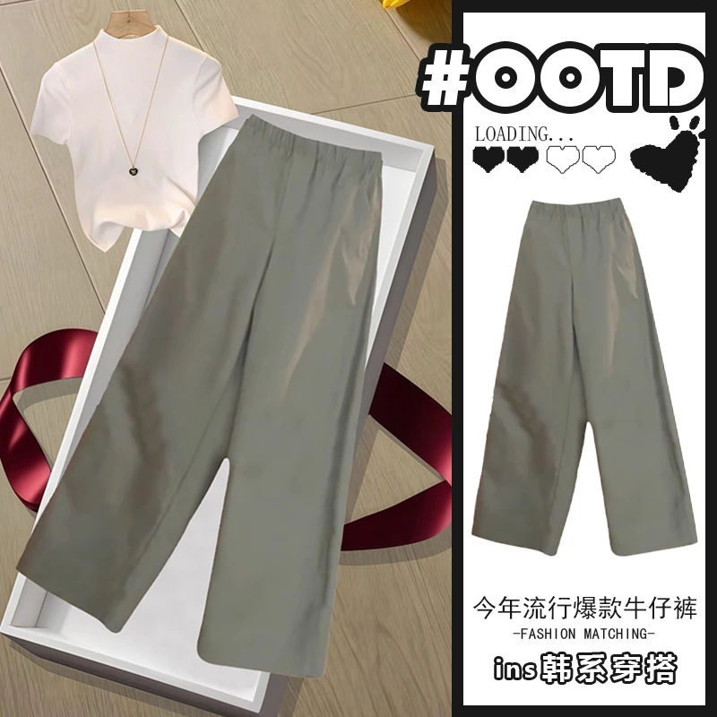 军绿色九分弯刀休闲裤女2025夏季薄款小个子宽松显瘦山本九分裤子