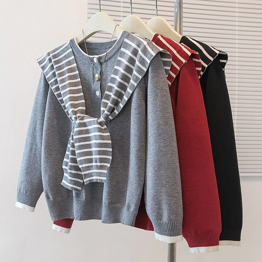 4252大码女2025秋装新款显瘦两件套披肩针织衫胖mm时尚毛衣打底衫