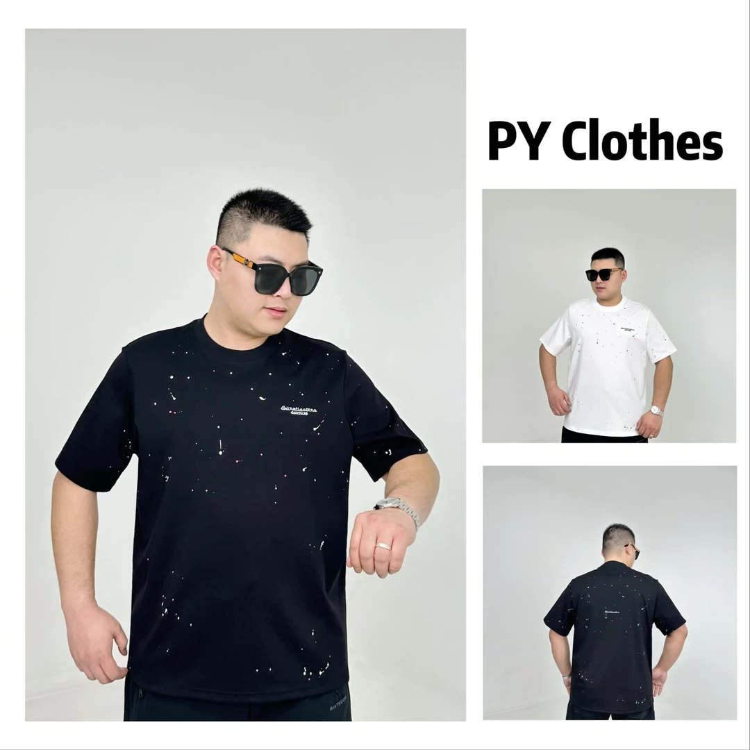 胖语大码男装 2025年春季百搭重工泼墨潮牌休闲圆领短袖K8881#H