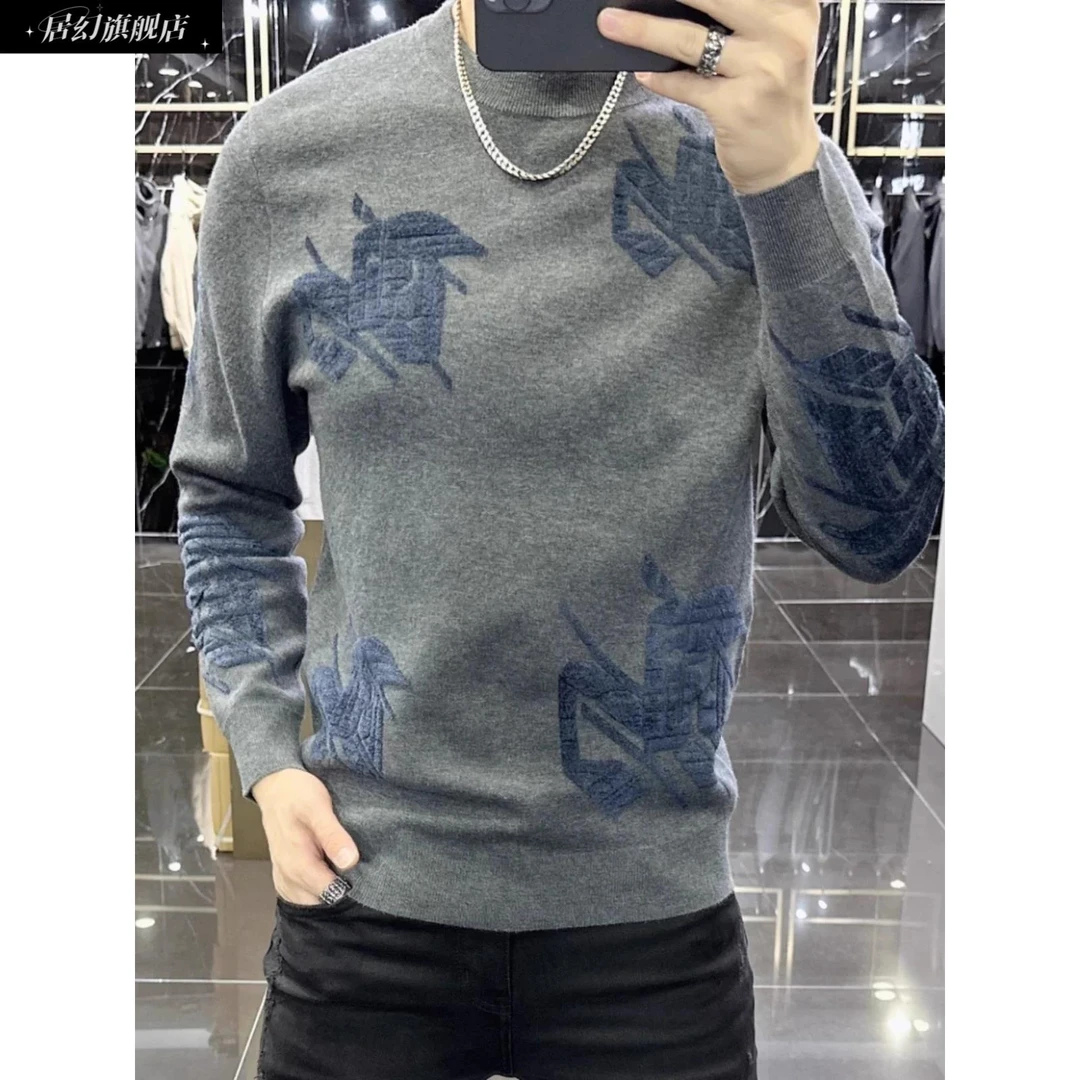 居幻2025新款圆领长袖毛衣秋冬季爆款成熟痞帅高级感男装针织毛衫