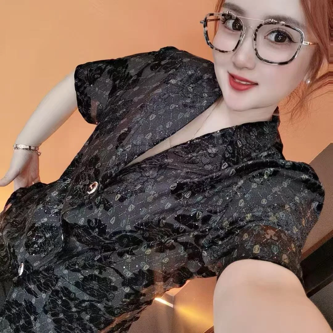 新款高端男士潮流百搭个性图案休闲短袖西服95103