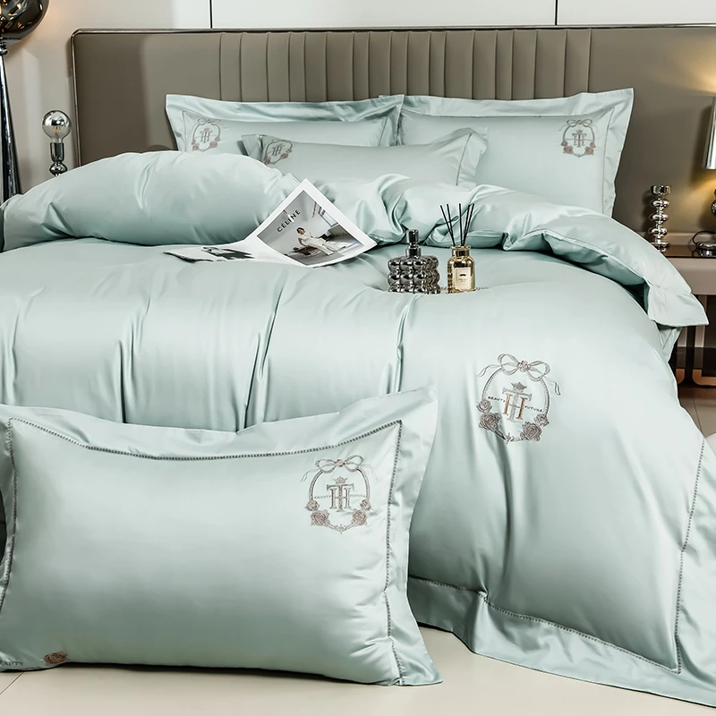 高端100支新疆长绒棉全棉工艺刺绣轻奢四件套100纯棉床上用品