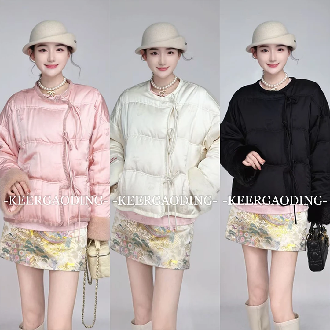 【可儿•高定】高端设计师款桑蚕丝羊毛拼水貂毛鹅绒服外套FC-8861