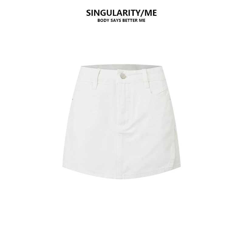 Singularity Me 3A 5073-3 白色斜裁设计A字版显瘦牛仔短裙裙裤