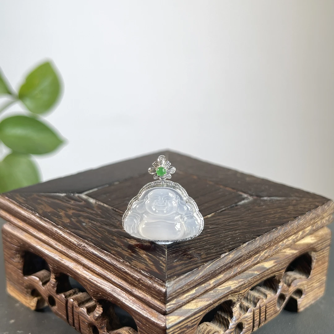 JGB13-223  天然缅甸A货翡翠  18K含钻镶嵌佛公