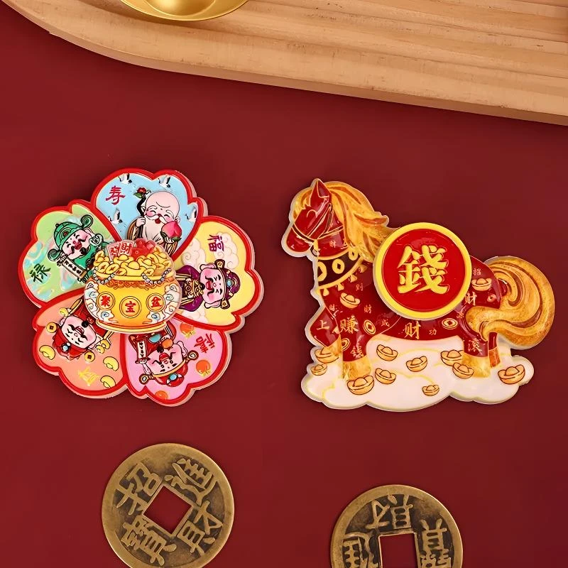 【马上转钱】卡通可爱旋转磁吸冰箱贴 新年招财纳福树脂装饰贴