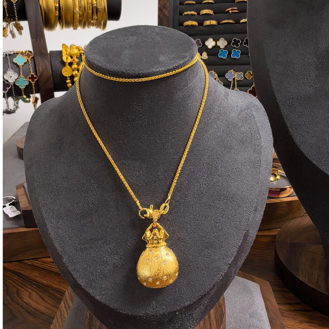 铜合金项链 ZIYAN/子妍 【梦瑶专属】古法金色拉丝福袋项链吊坠