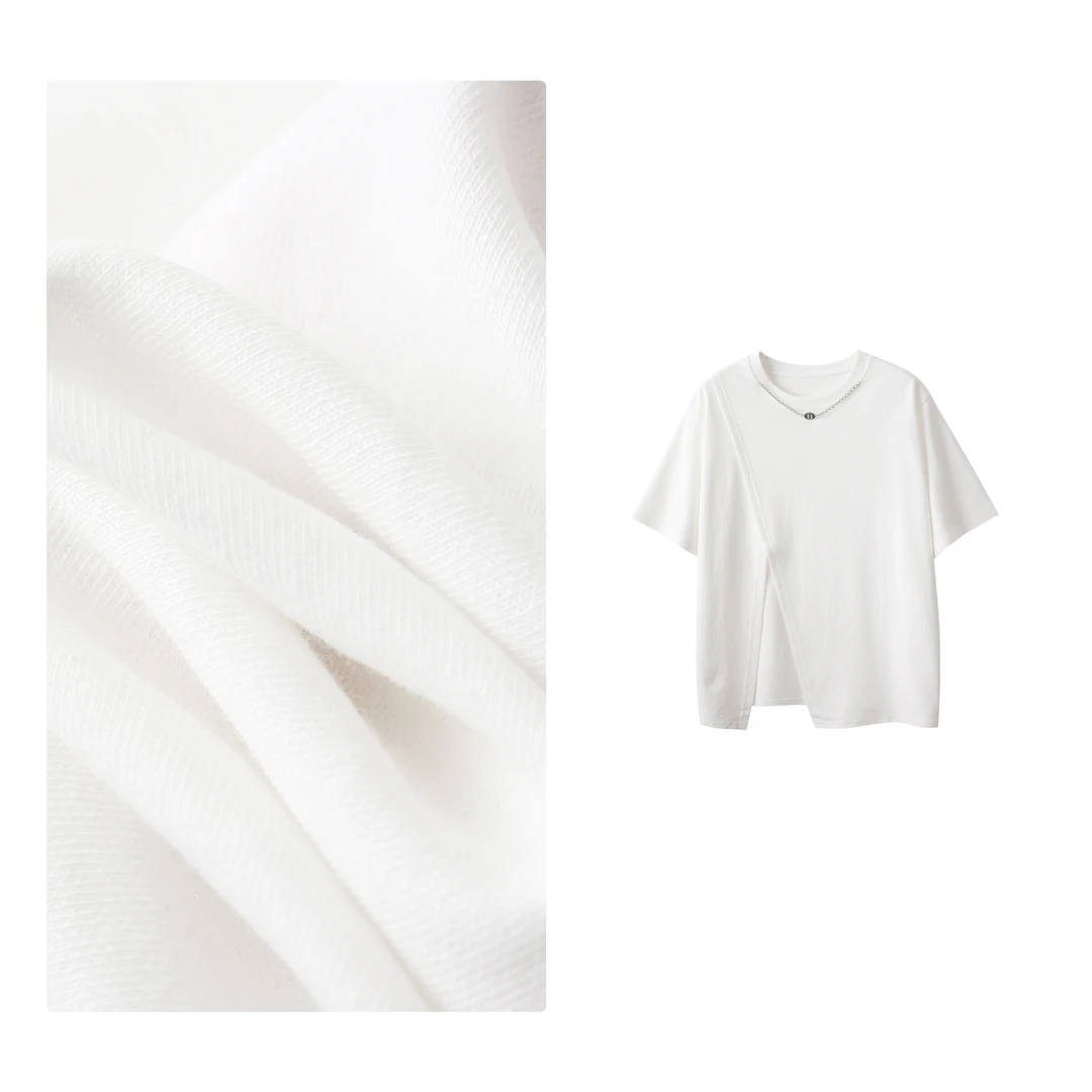 惊喜！门店19&9！小光环T恤」设计感链条开叉显瘦棉感短袖上衣 T4680