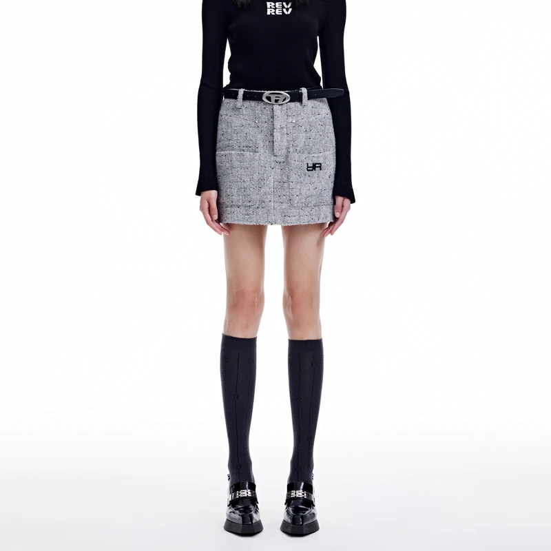 REVAN芮范设计师款学院风气质灰色短裙RN91501195