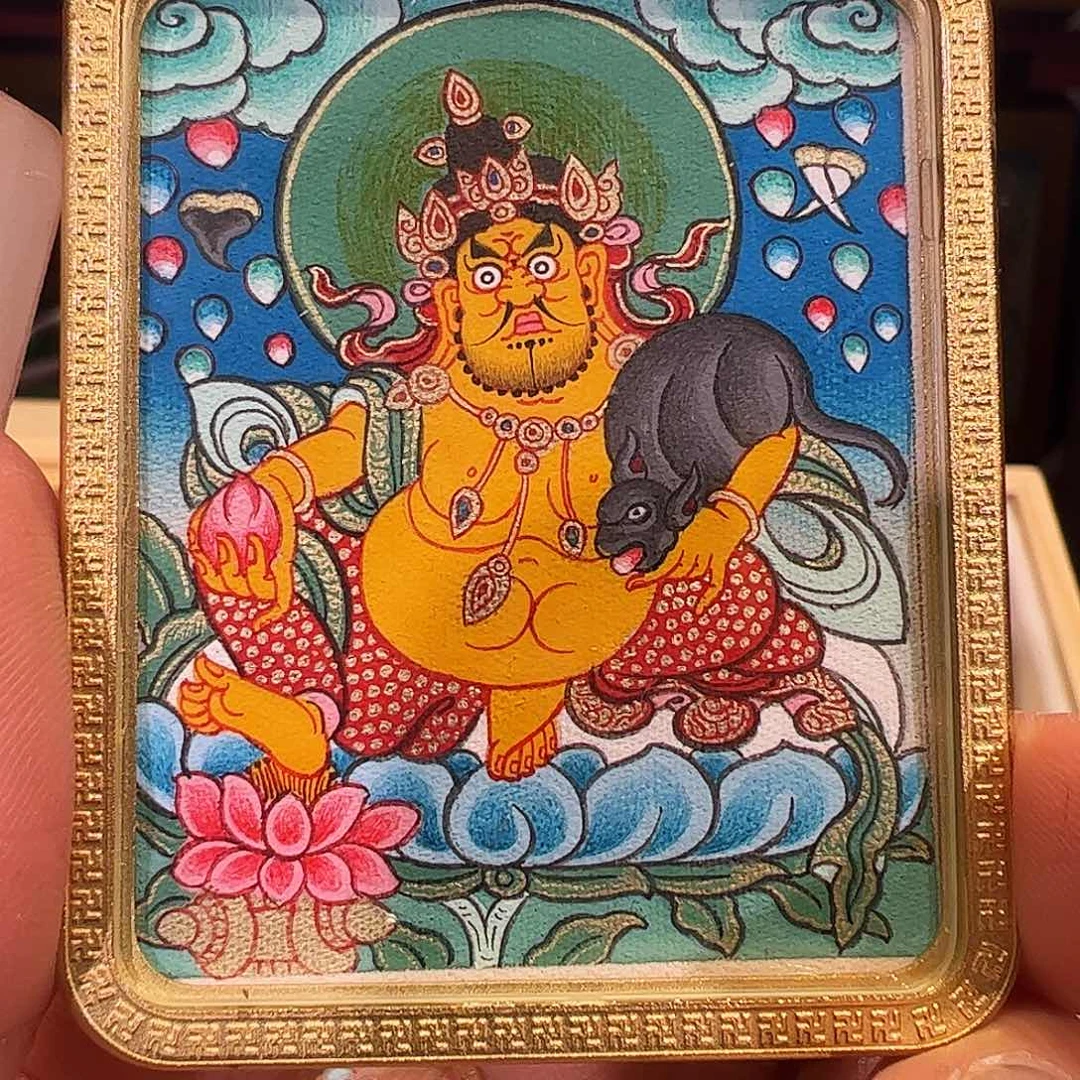 吊坠热贡手绘唐卡黄财神