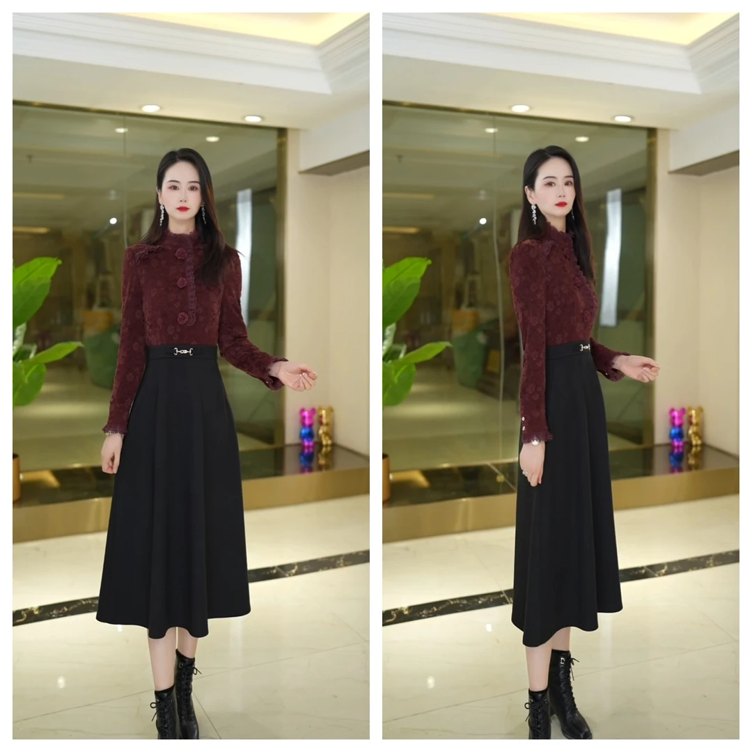 丹思俪2024秋冬新款时尚气质修身百搭假两件连衣裙Y8193