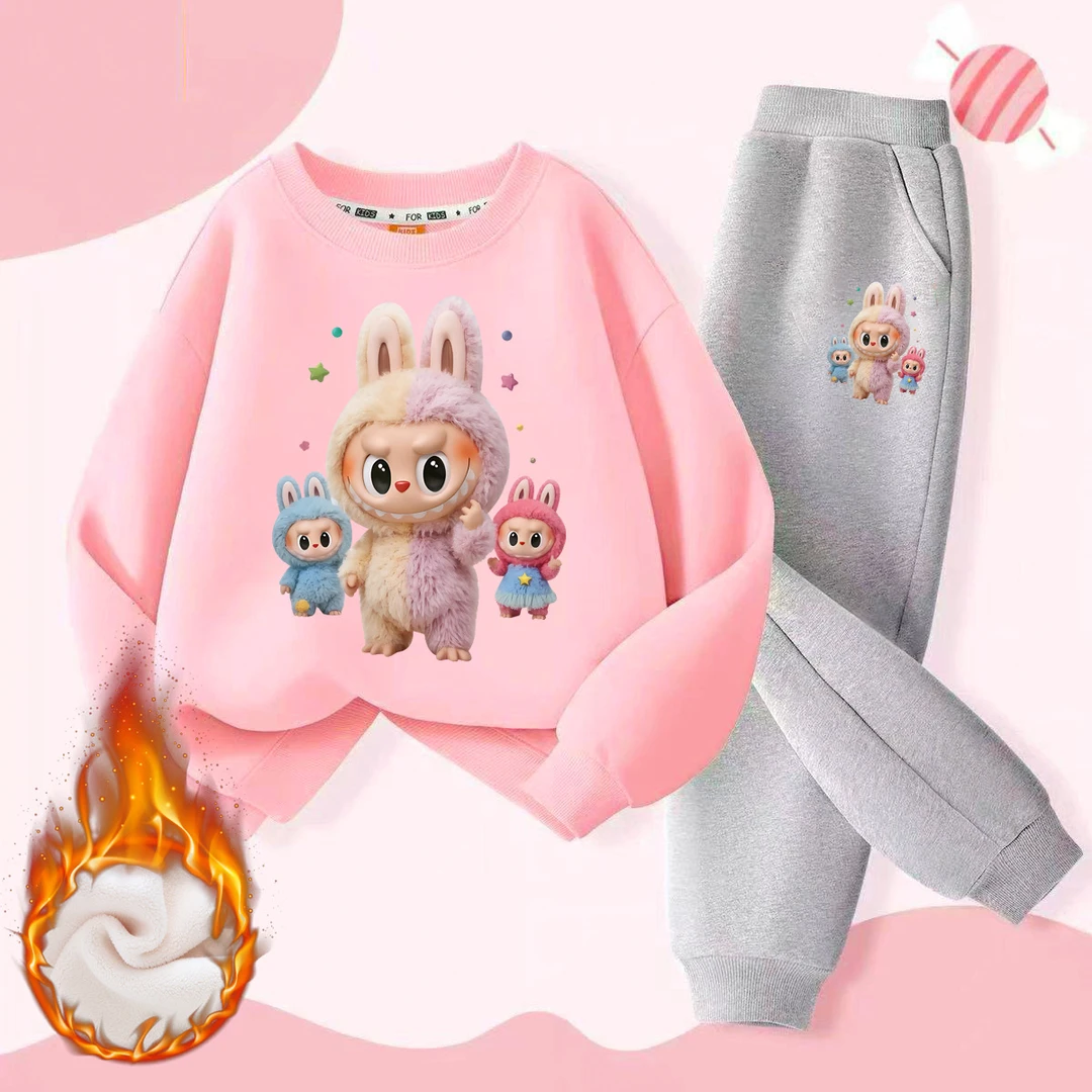 儿童加绒套装冬天学校两件套儿童加厚一体绒卫衣长裤套装运动裤子