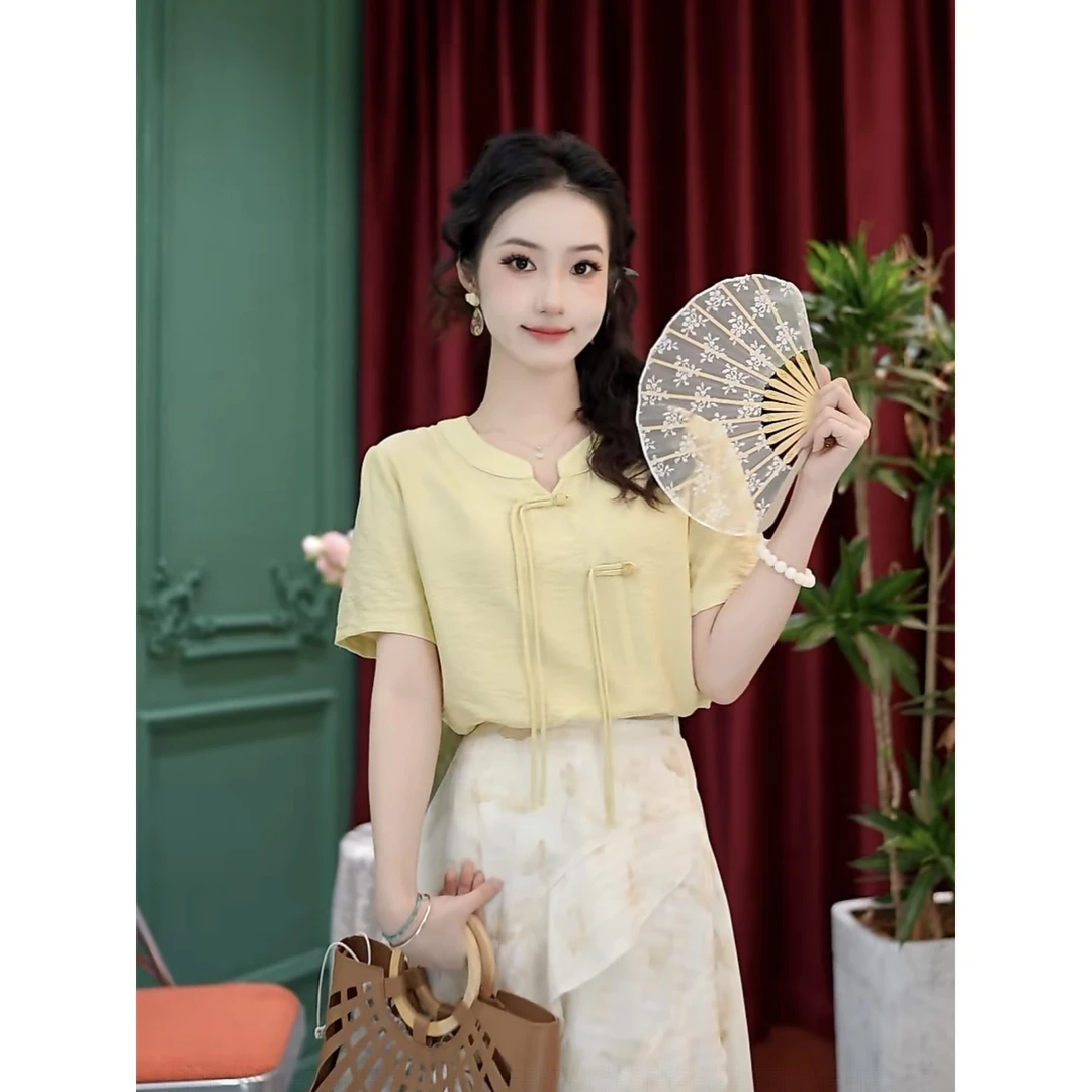 小小港风 【云锦】 25新款百搭复古显瘦小众气质时尚中袖衬衫#K0049