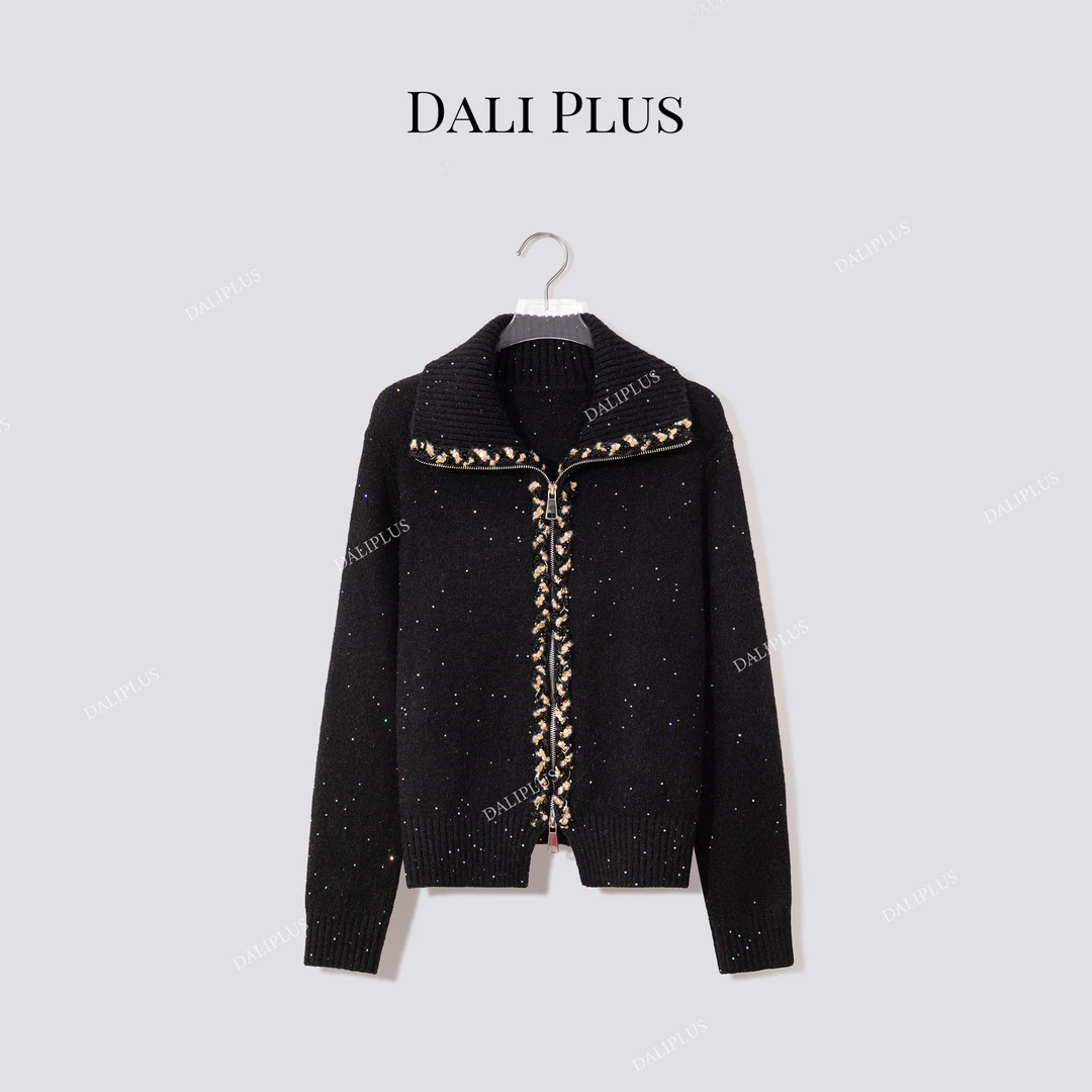 DALI PLUS“加厚拉链外套”重工手缝编织带羊毛混纺针织衫-D5MM3342