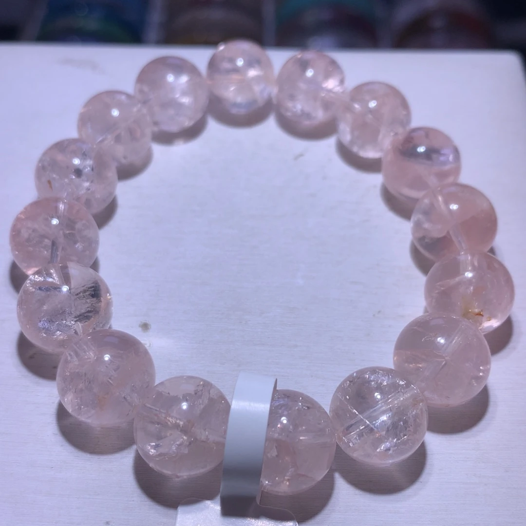 银S925镶嵌手串水晶粉啊赛14m