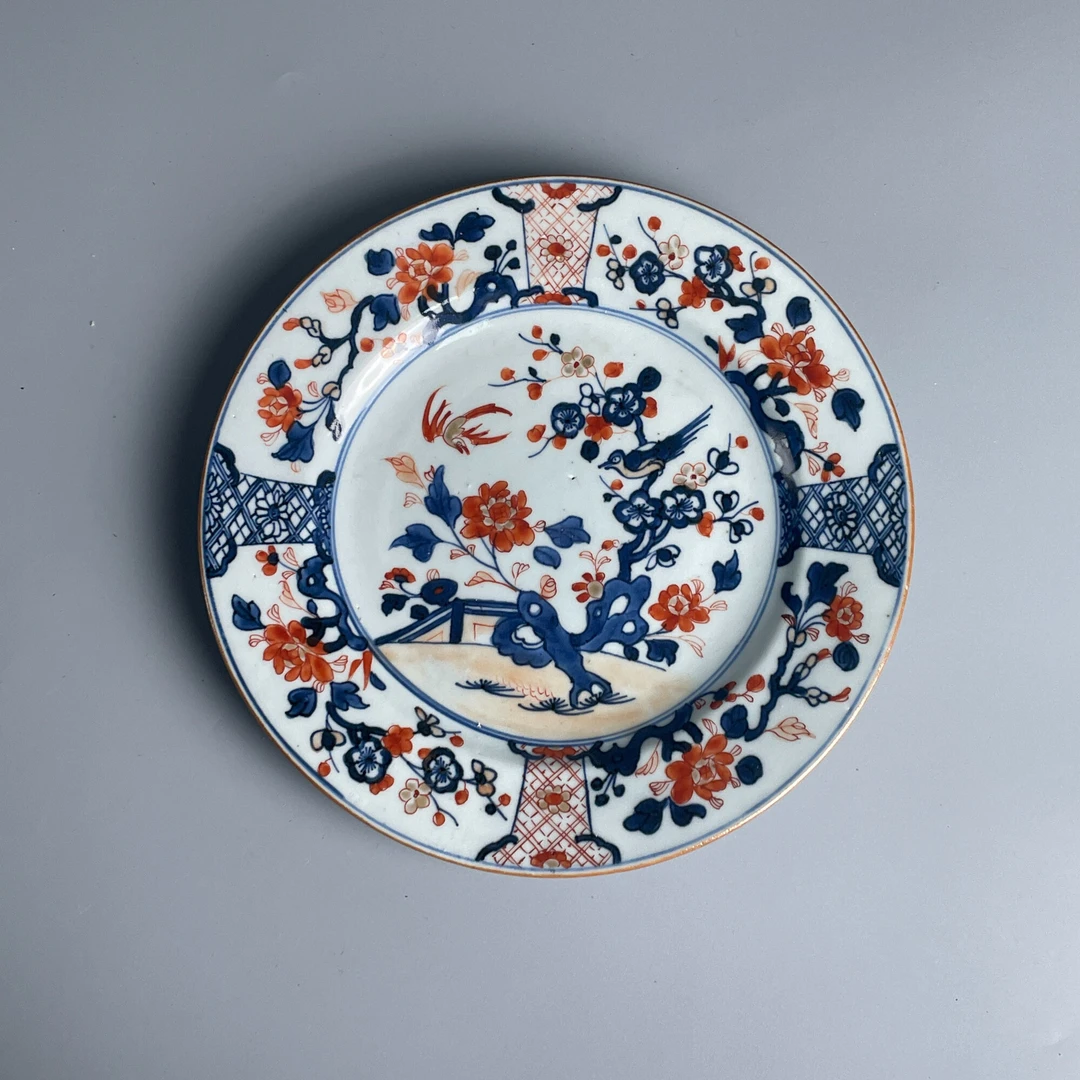 康熙青花矾红花卉喜上眉梢盘M25CH008A19