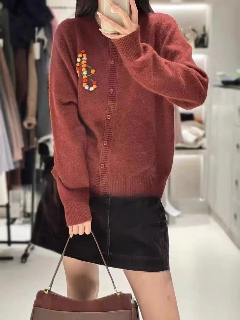 花朵刺绣气质显瘦针织开衫 衣长54 胸围52 93736