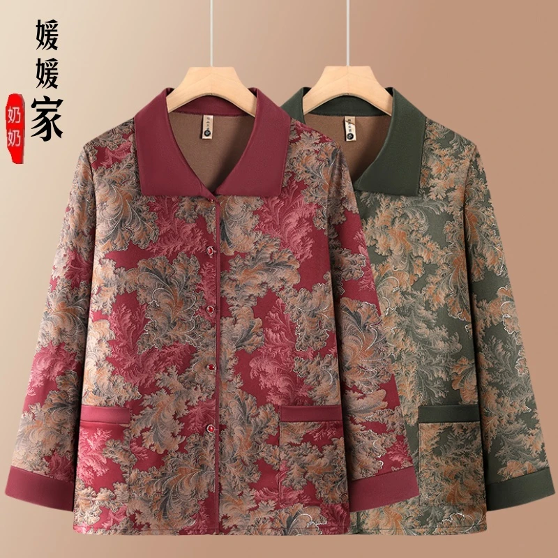 2025新款妈妈秋装翻领衬衣中老年奶奶装春秋新中式气质唐装上衣服
