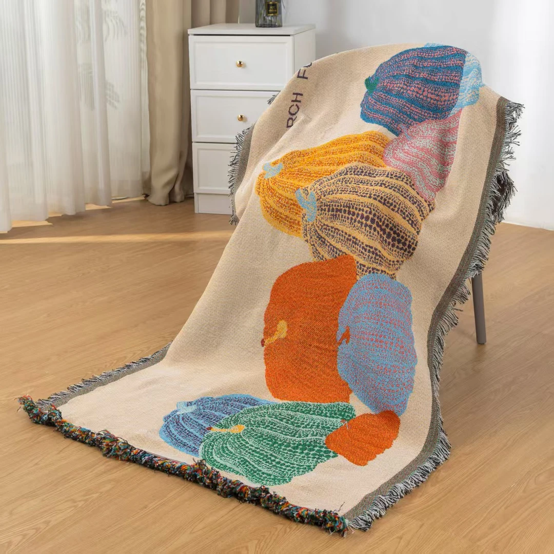 中号南瓜沙发巾带流苏尺寸90180±5【沙发巾缩水介意慎拍】