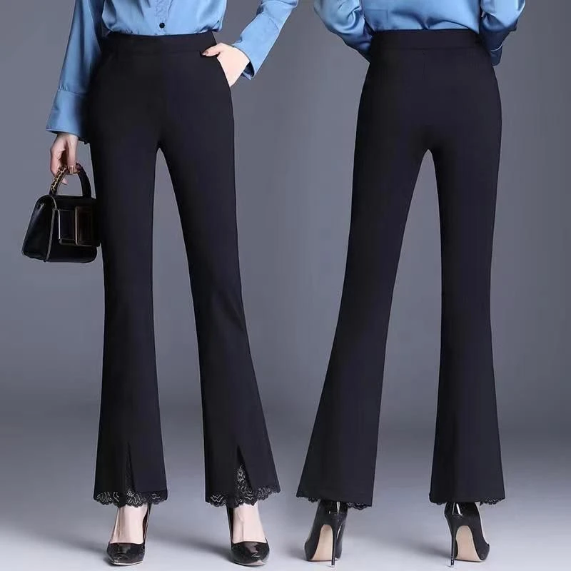 2025春夏新款微喇叭高腰垂感宽松显瘦韩版气质大码蕾丝花边裤子女