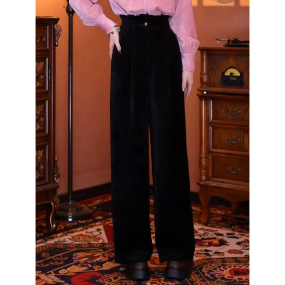 牧子【夜幕降临】港风气质复古百搭显瘦高腰女装新款裤子01250