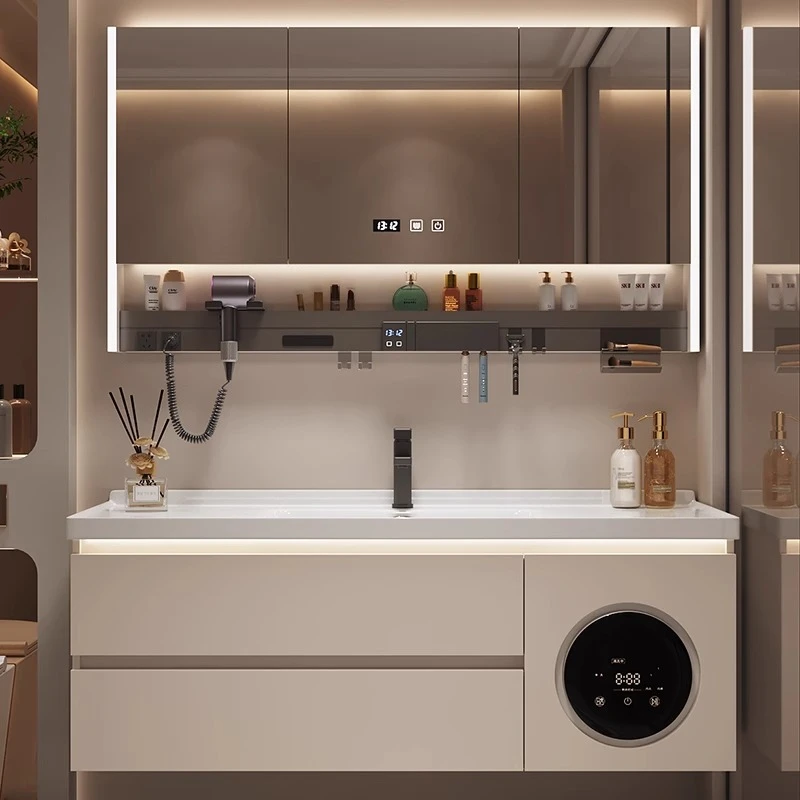 【送洗衣机】浴室柜陶瓷一体盆卫生间洗手盆柜组合洗脸池柜洗漱台