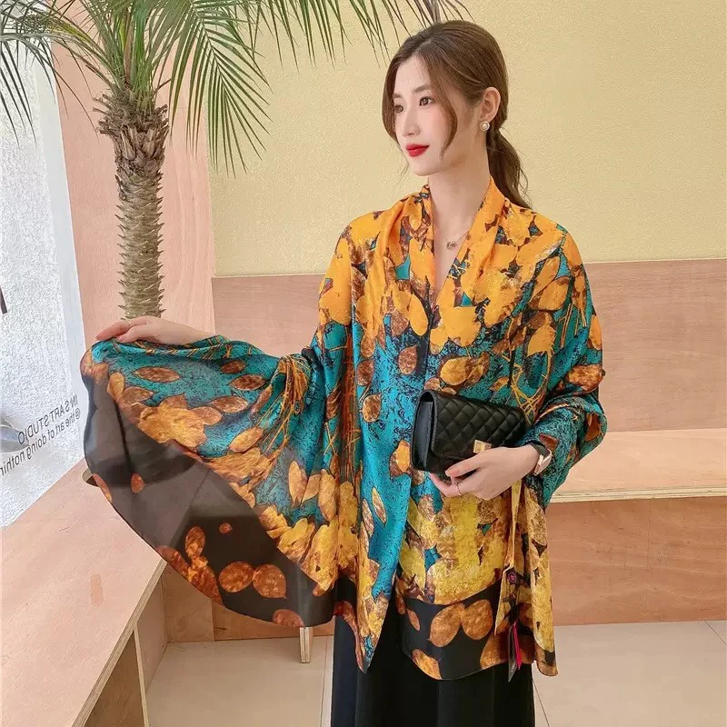 【金叶子】丽锦缎90×180缎面丝巾披肩外搭洋气高档2025年新款时尚