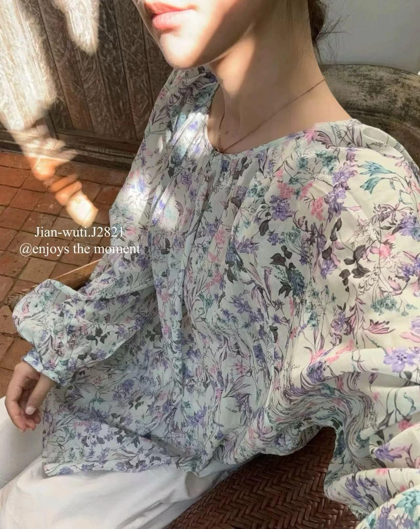 杨杨 时尚绑带碎花小衫上衣J2821