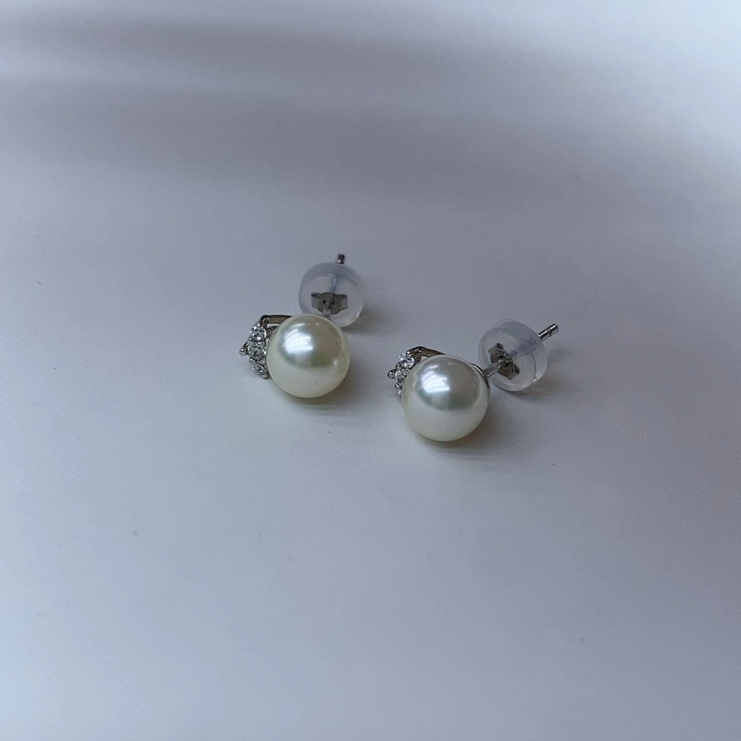 海水珍珠耳饰银S925镶嵌