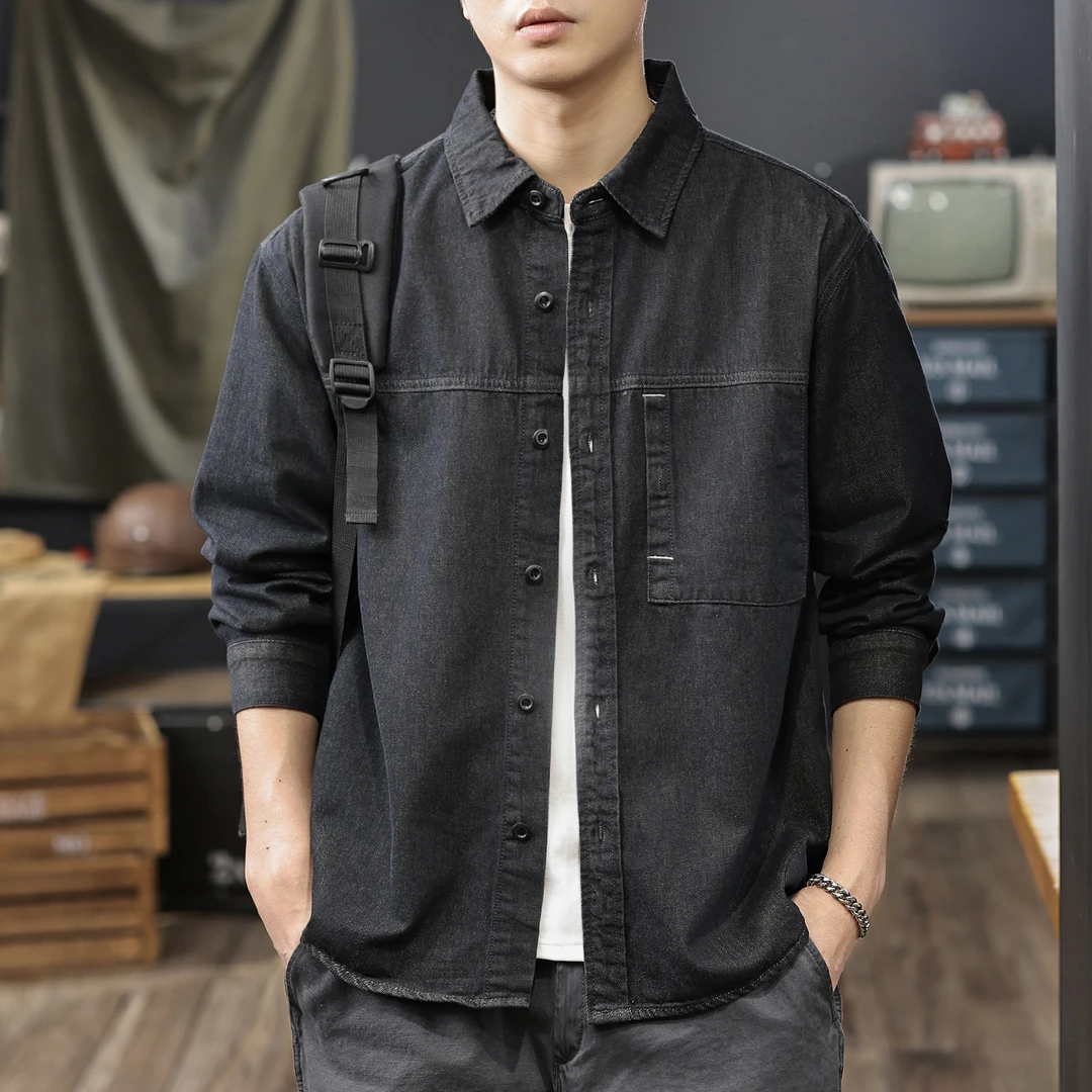 U&PURA重磅水洗不掉色牛仔长袖衬衫男2025秋季新款工装衬衣外套