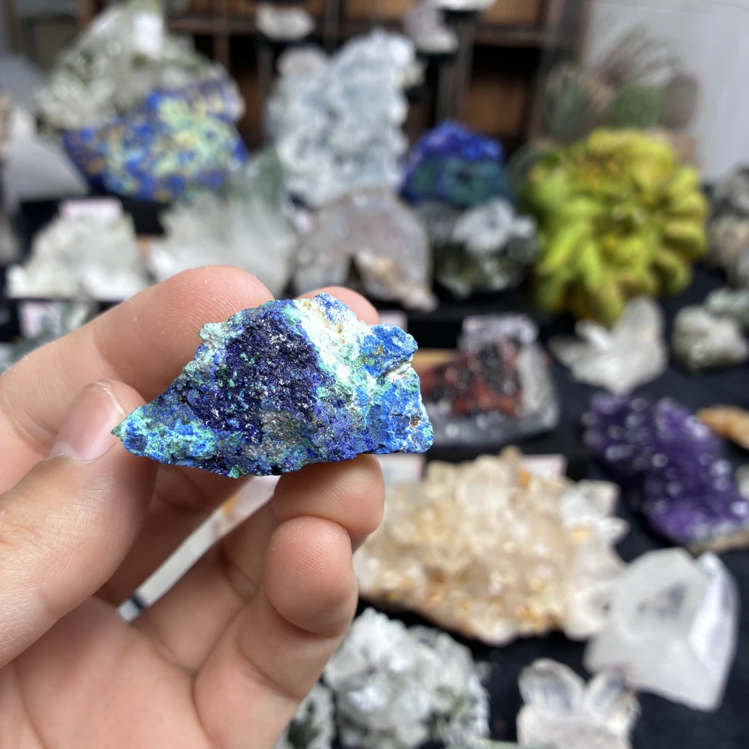 蓝铜矿水晶创意摆件