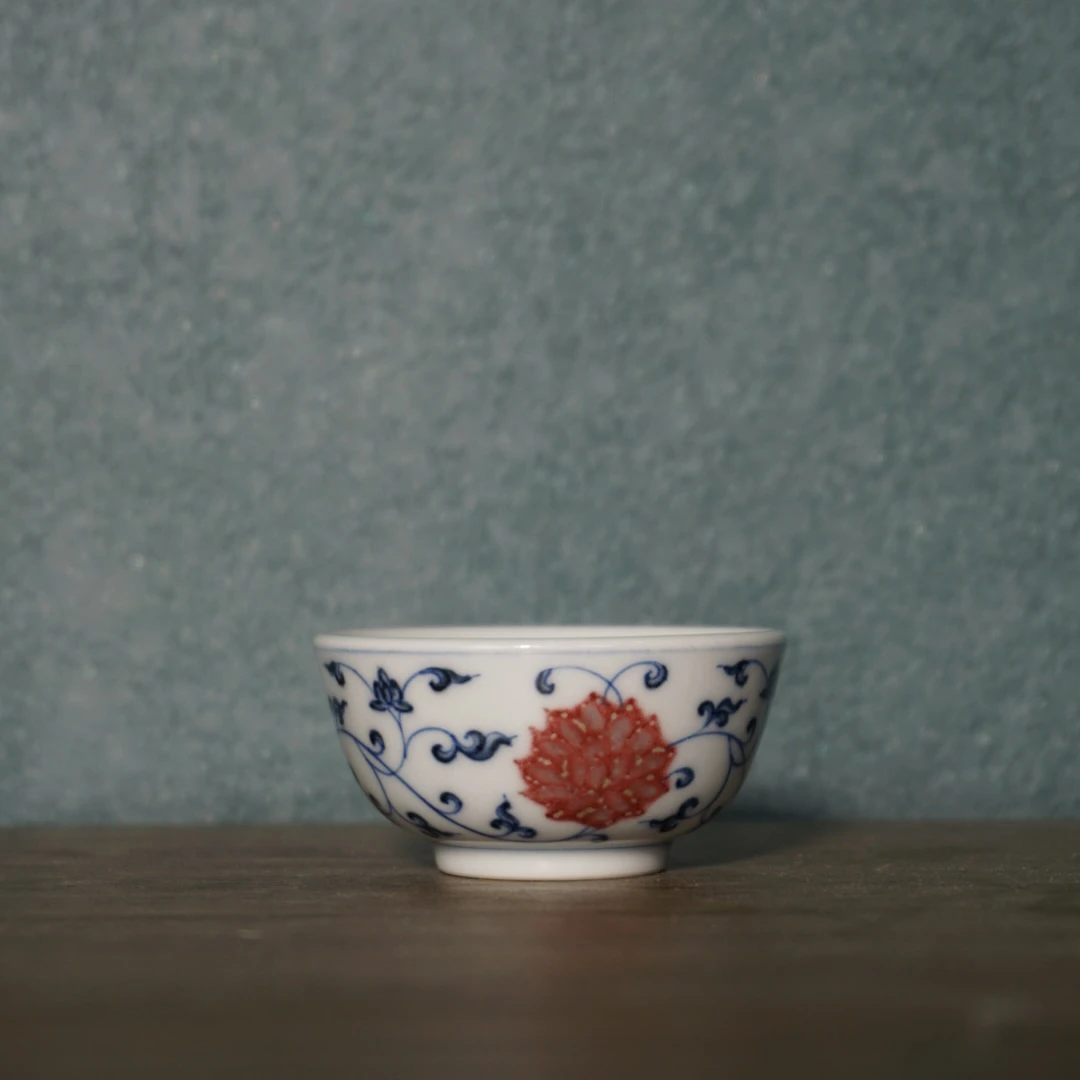 和然窑 青花釉里红功夫茶一口杯主人杯20ml