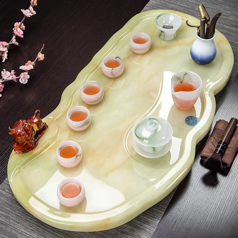 玉石茶盘欧式高档创意功夫茶具家用小型茶海茶台茶托盘简约排水式