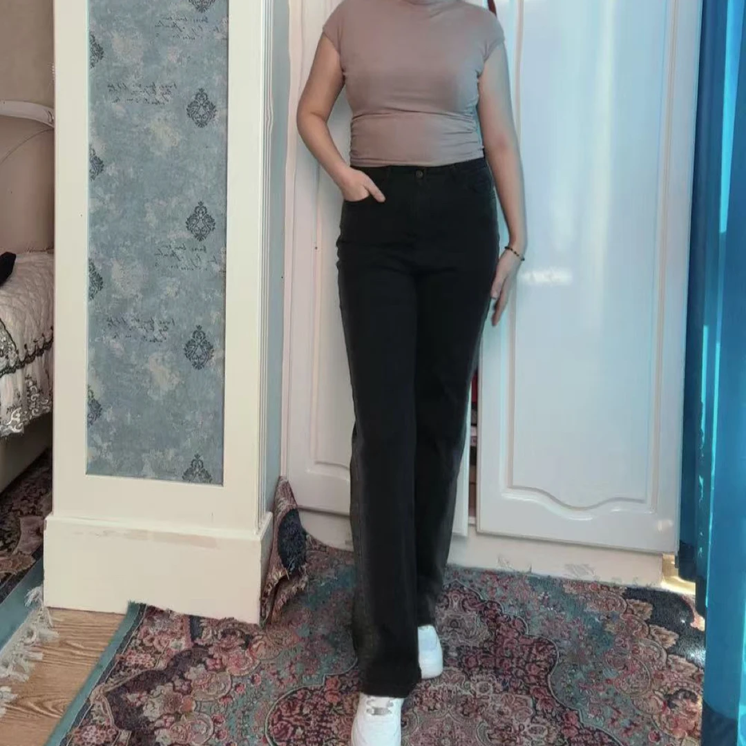 9627女士高腰显瘦黑色窄版喇叭牛仔裤春秋百搭拖地裤休闲包邮