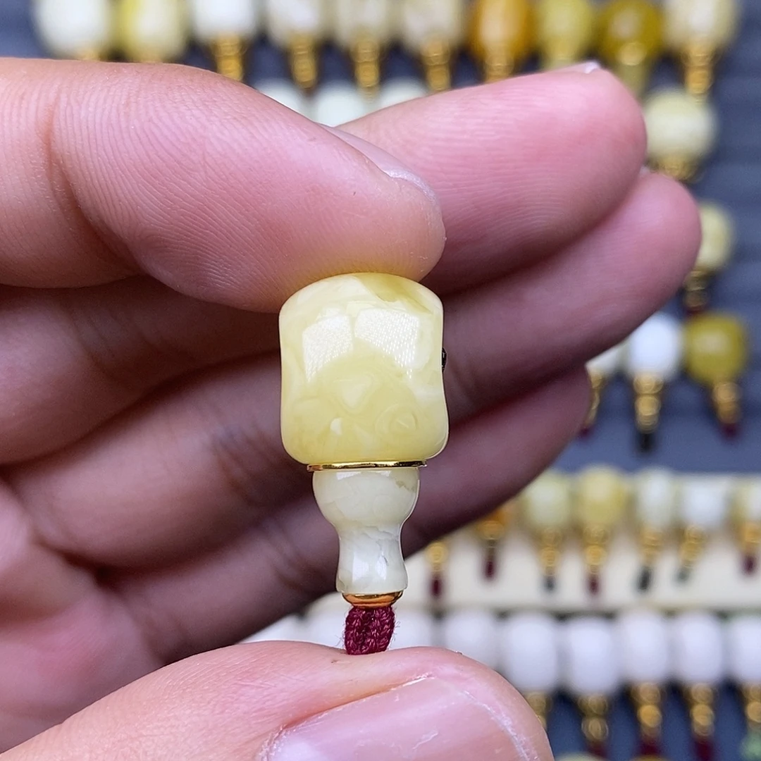 琥珀18K金镶嵌裸石12.5*13.9*25mm蜜蜡分体宝葫芦金腰带三通