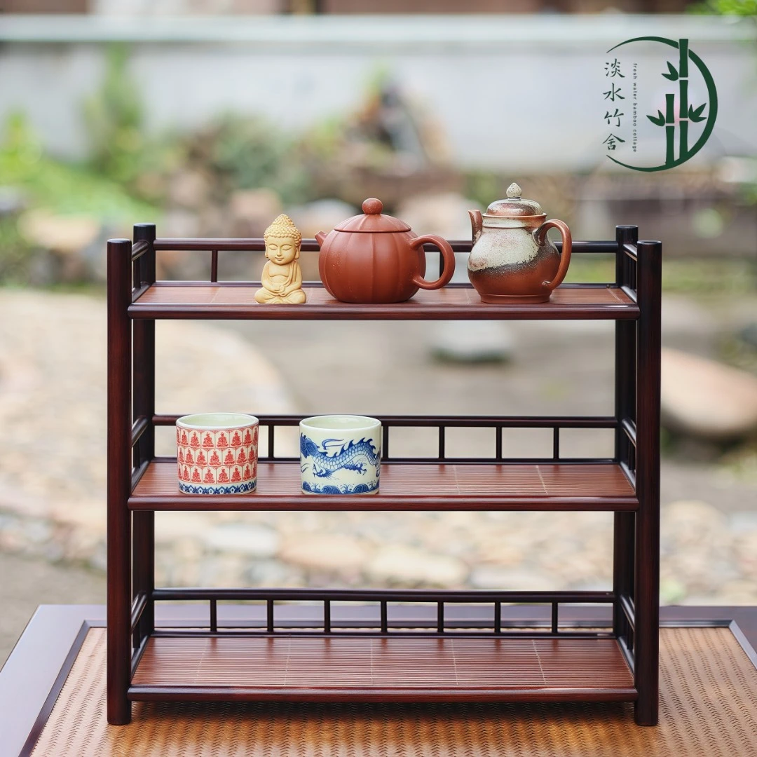 「落苏」三层桌面茶架手工茶杯架高山楠竹博古架干泡台茶具新中式